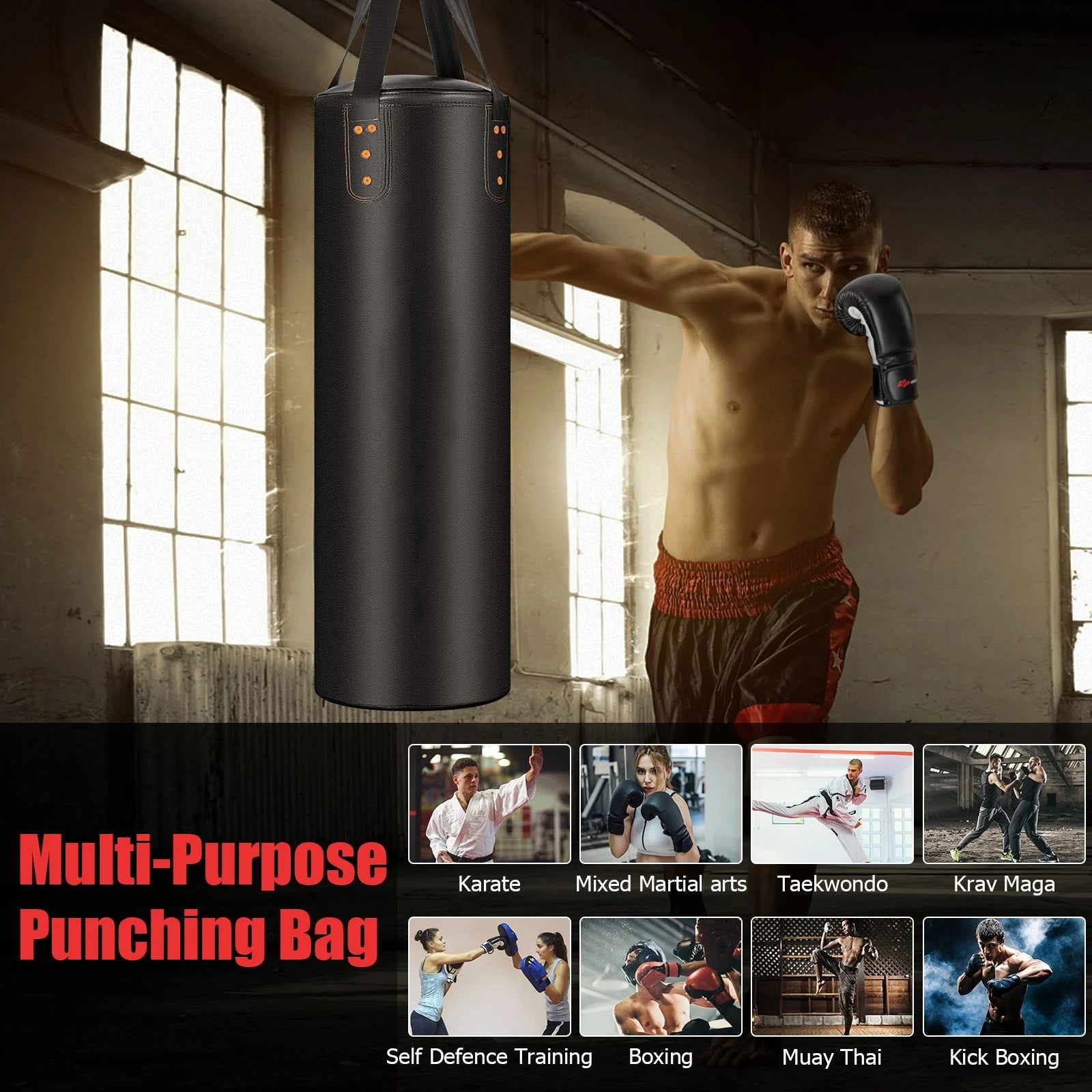 4-In-1 Hanging Boxing Bag Set with 12OZ Boxing Gloves