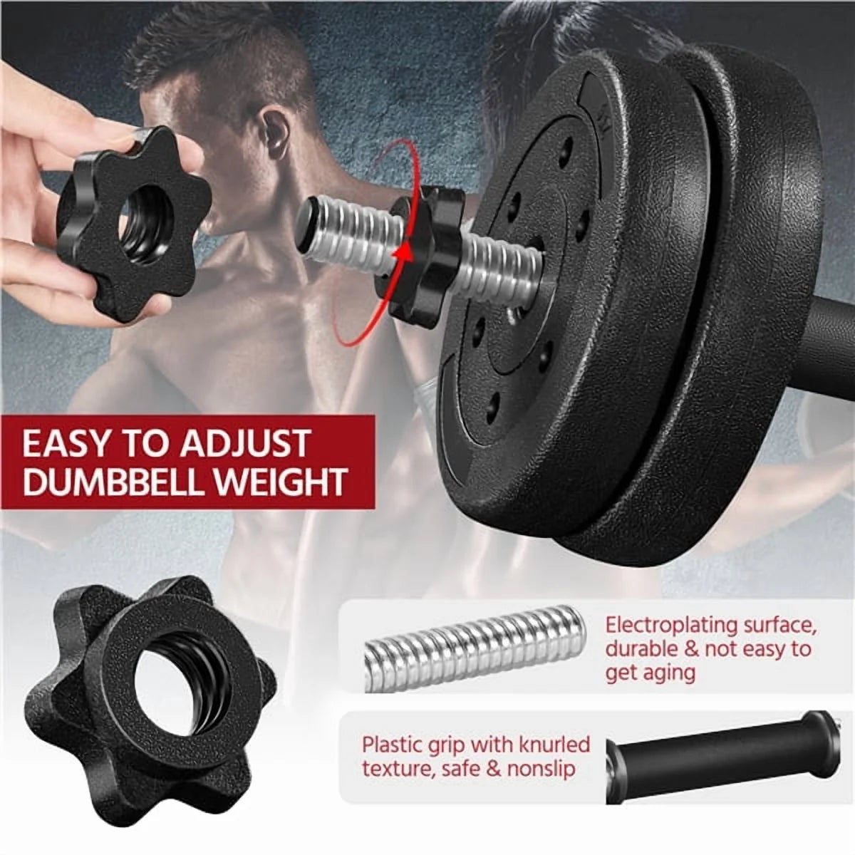 66LB Adjustable Dumbbell Weight Set Home Training Dumbbell Pair Lifting Black
