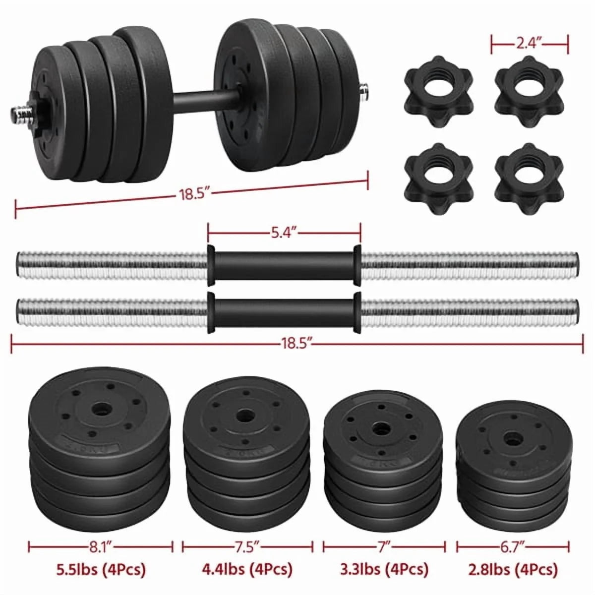 66LB Adjustable Dumbbell Weight Set Home Training Dumbbell Pair Lifting Black